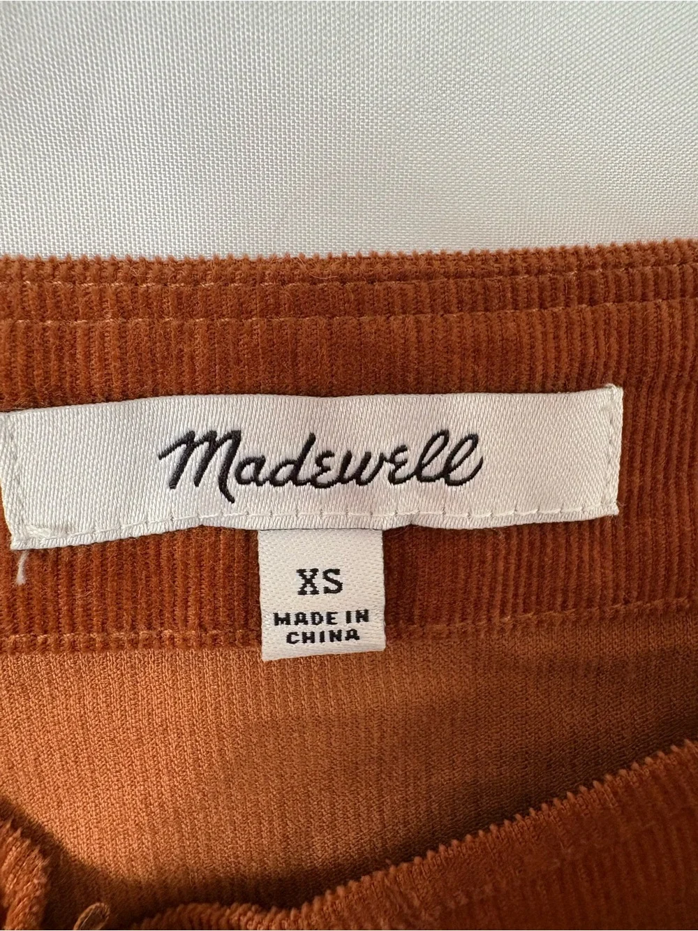 Madewell brown corduroy eyelet long sleeve straight neck top blouse XS